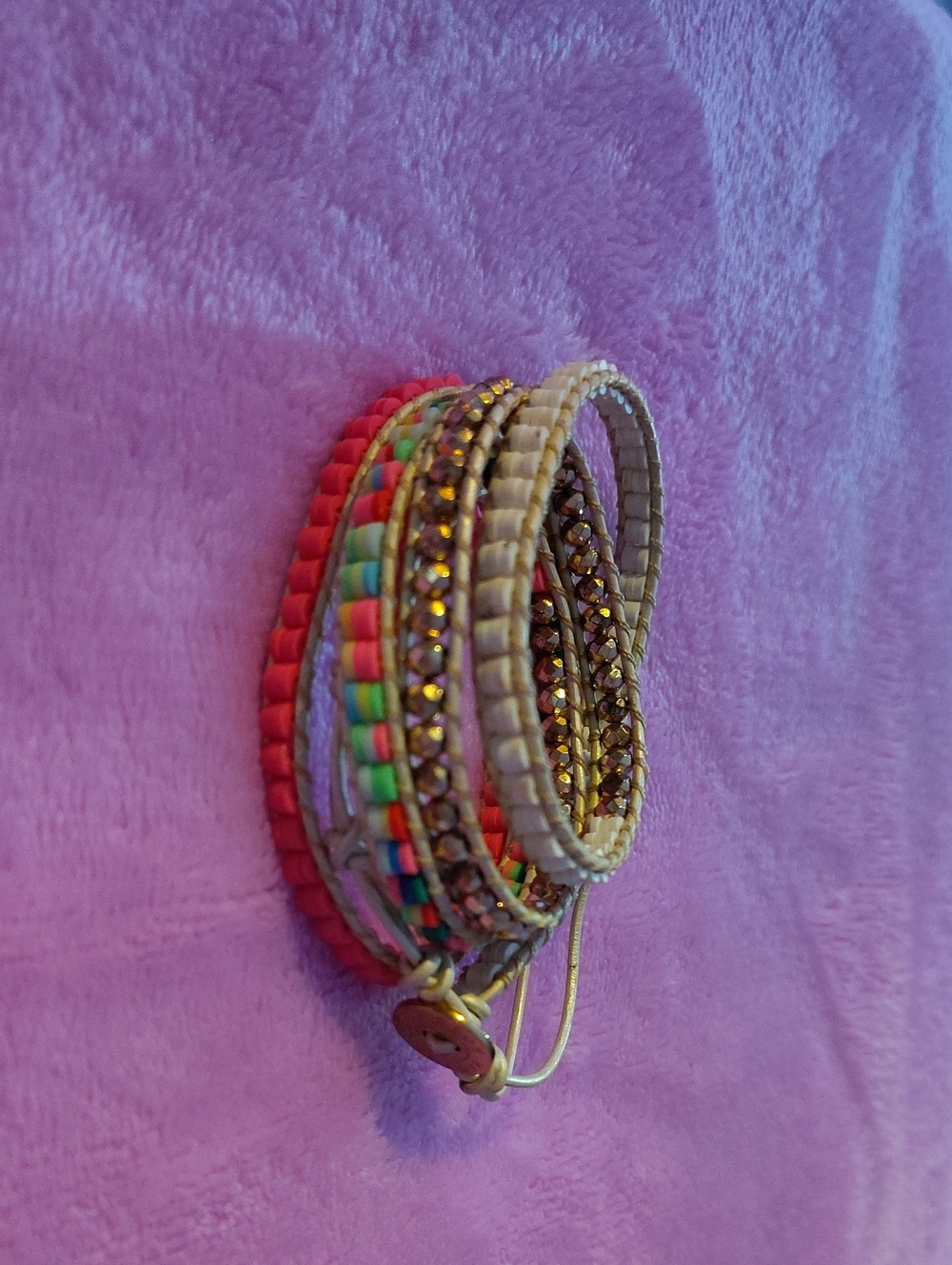 Pink & White Multi-Strand Beaded Wrap Bracelet